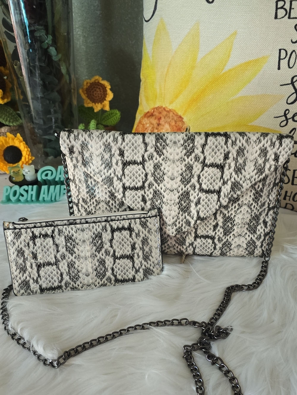 A New DAY 2 PIECE SET Snake-Print Crossbody Bag Or Clutch + Wallet Set